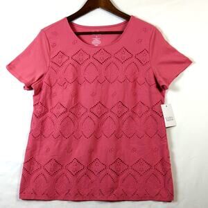 Croft & Barrow Pinkberry Coral Eyelet Embroidered Blouse Size M NWT